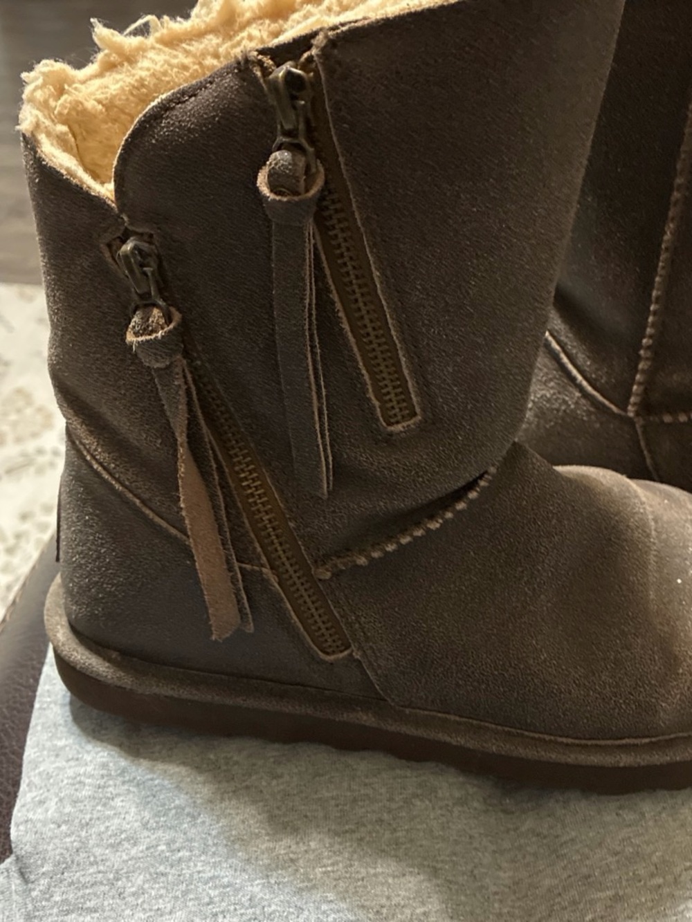 Kids Brown Fleece-Lined Zip Suede Boots